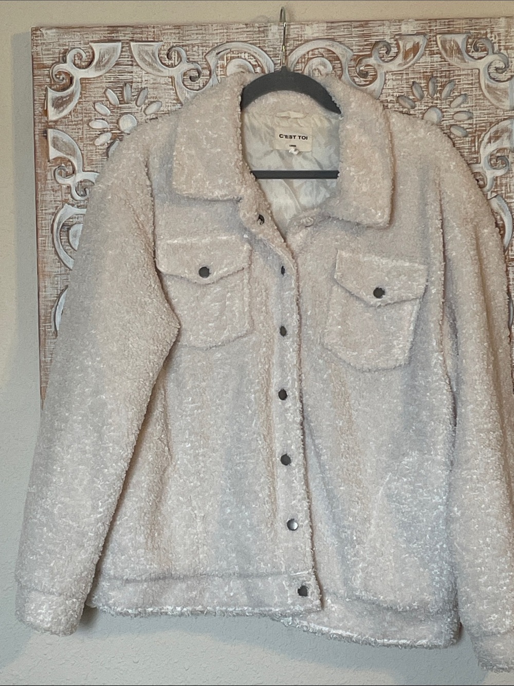 C'est Toi Cream Teddy Jacket - Plush Button-Front Coat
